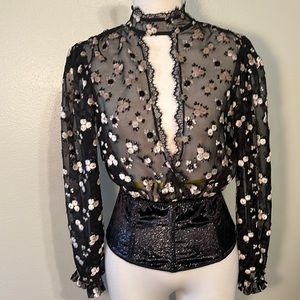 Vintage lace and velvet Victoria’s Secret top with corseted waist
